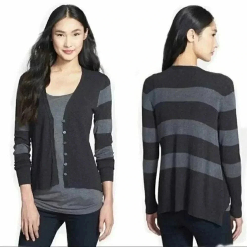 Eileen Fisher Petite M Italian Yarn Striped Cardigan